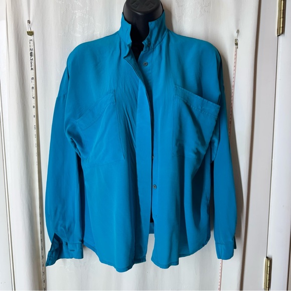 Vintage Fortuna Vibrant Blue Silk Blouse - Picture 1 of 6